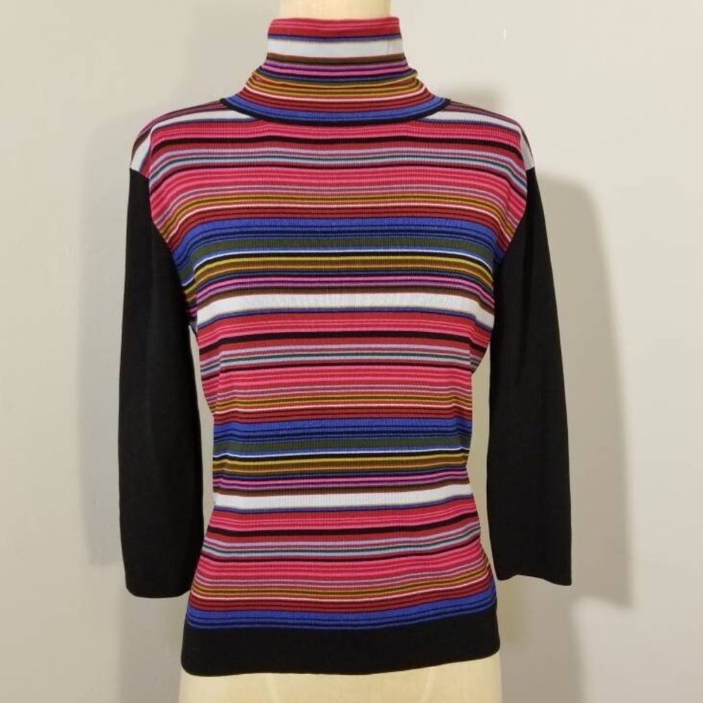Vintage Colorful Striped Turtleneck Blouse